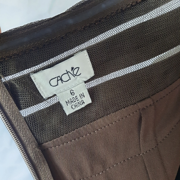 Vintage Cache Cocktail Dress Sz 6 Bronze Brown V Neck Halter Mermaid Tier Fairy - Picture 7 of 16